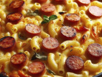 Macarrones con salchichas gratinados