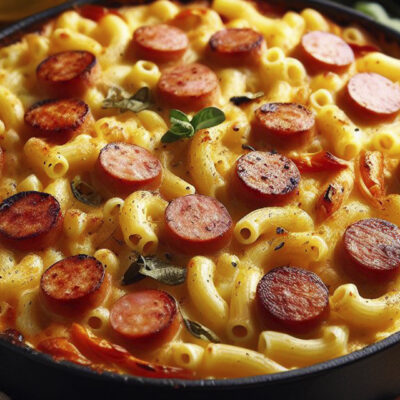Macarrones con salchichas gratinados
