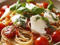 Pasta con tomate y mozarrela